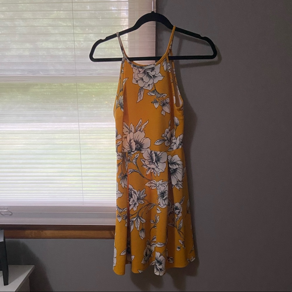 Yellow Floral Halter Casual Dress